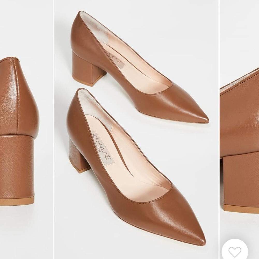 Tan block heel pumps